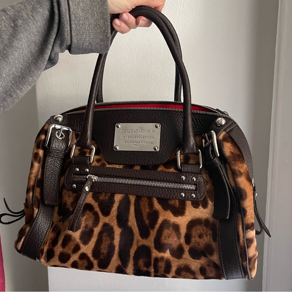 Dolce & Gabbana brown leopard print shoulder bag